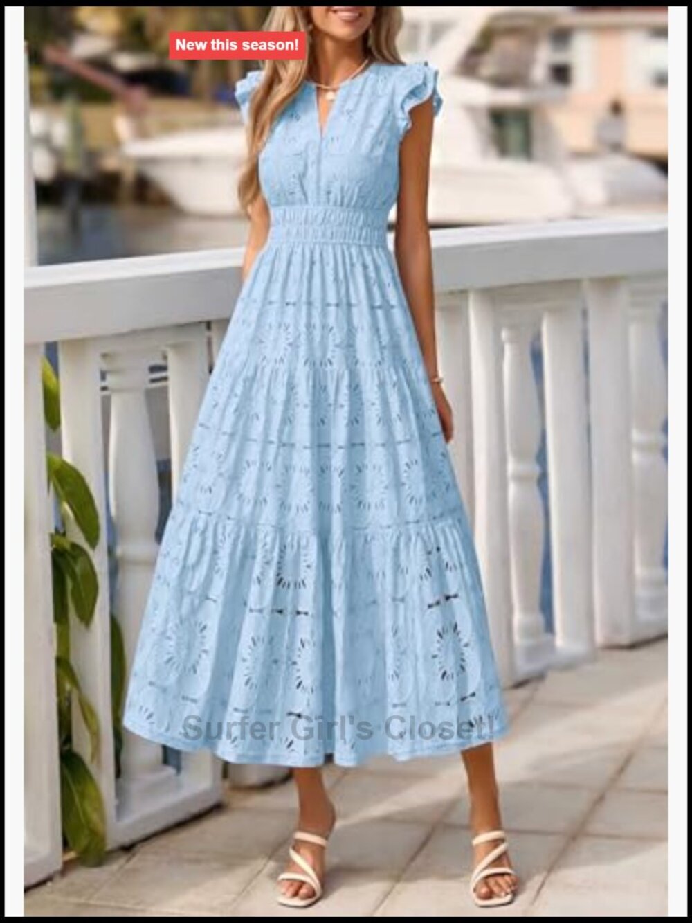 Boho Eyelet Lace Maxi Wedding Guest Dress with Flutter Sleeves - Picture 2 of 7